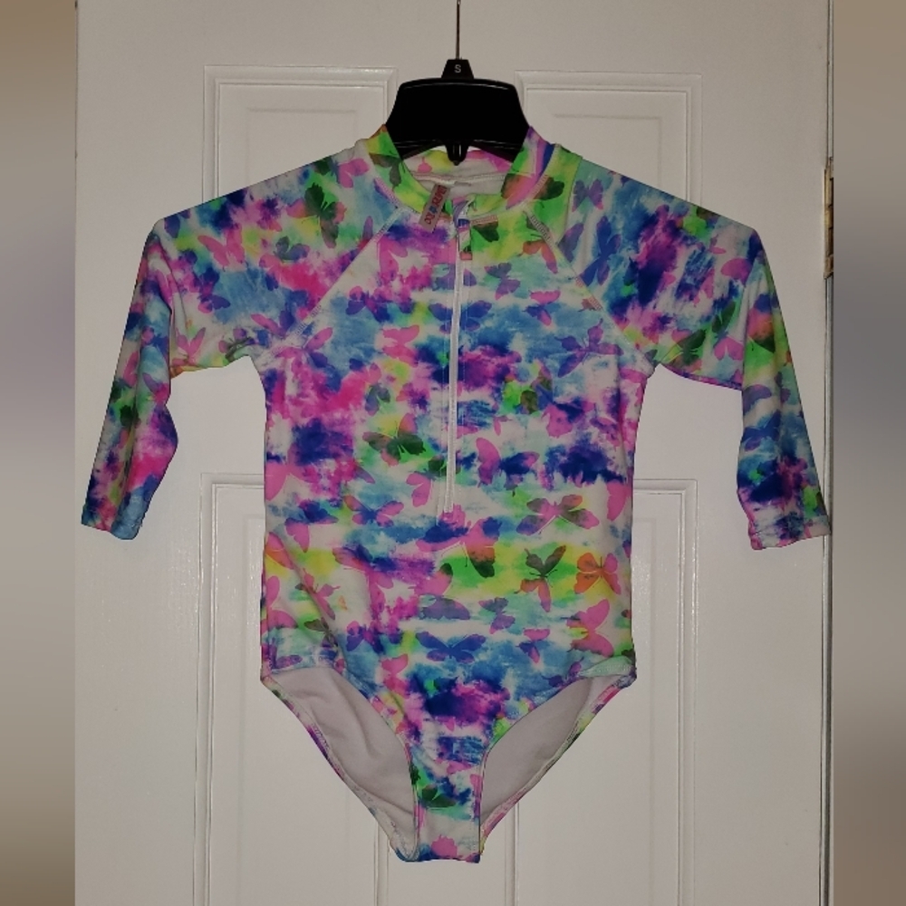 Limited Too Girls 1 Pc Watercolor Butterfly Rashguard Swimsuit,